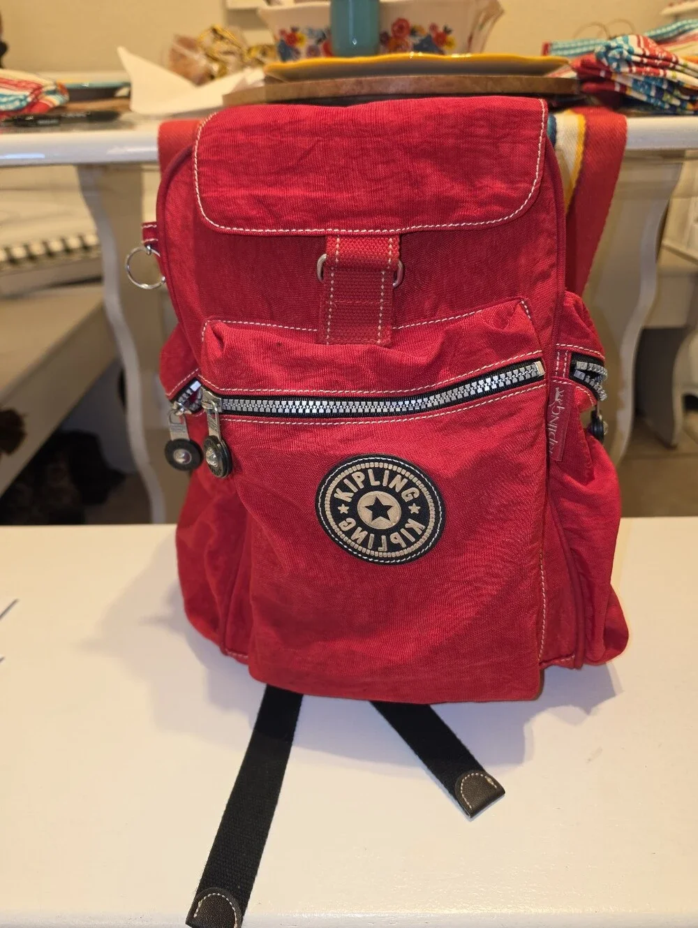 KIPLING Vintage Red Backpack, Very Good Pre-owned Condition!